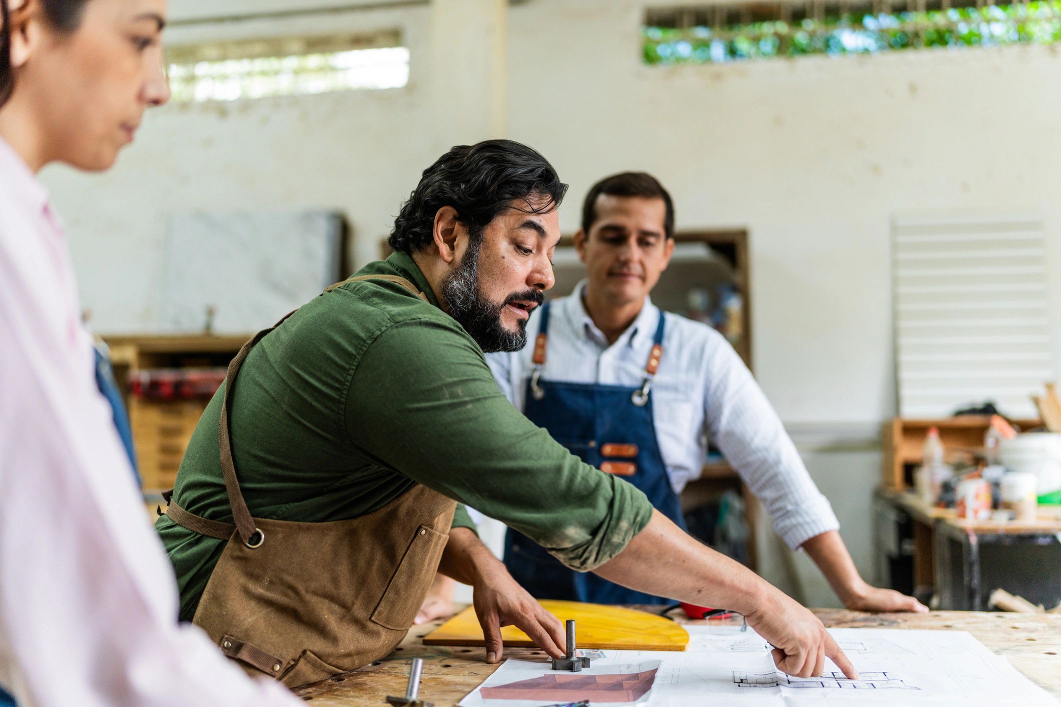 Carpentry team discussing work together
